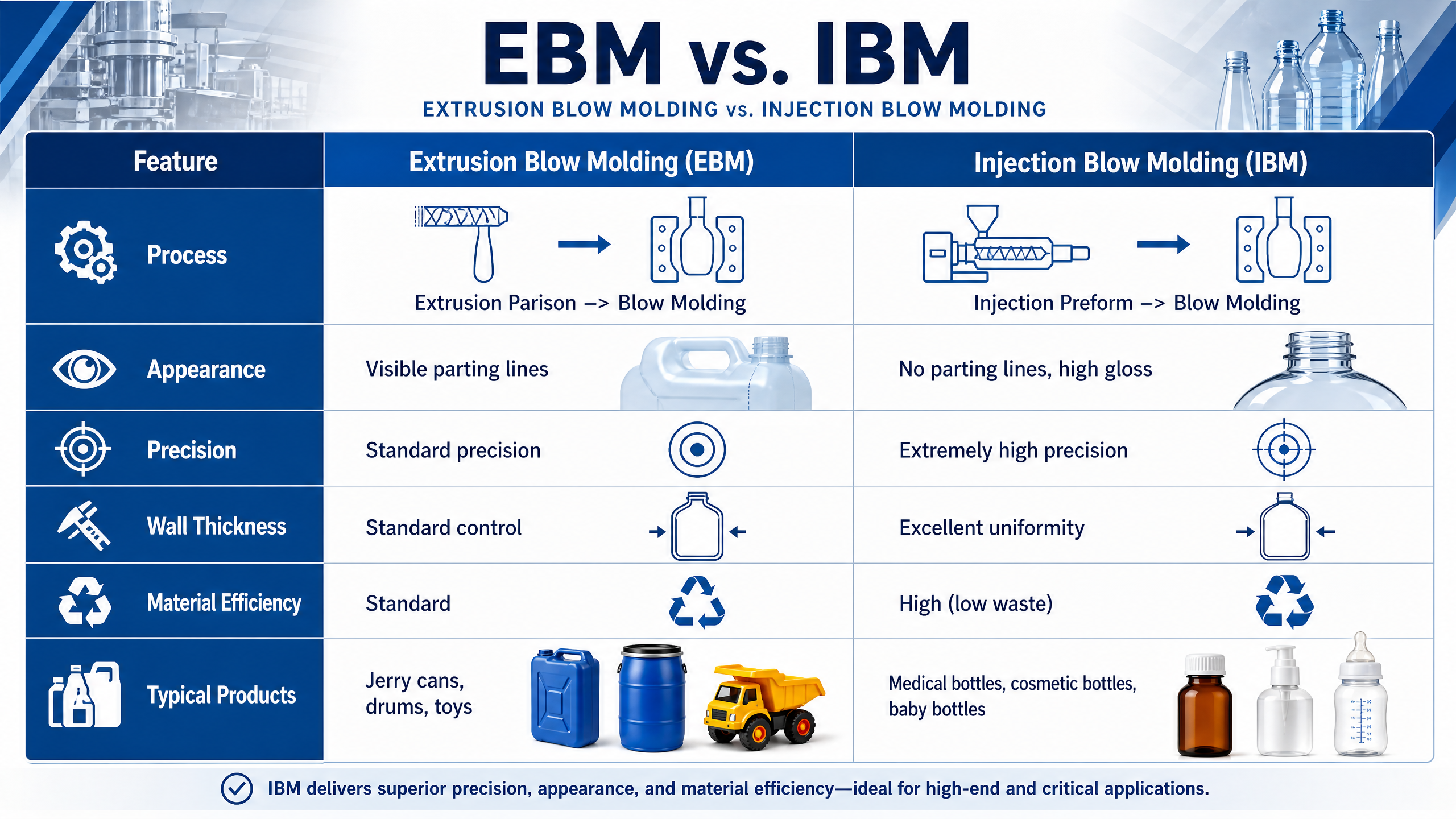 最新の企業ブログについて EBM か IBM? 最良の吹塑工法を選ぶためのプロのガイド